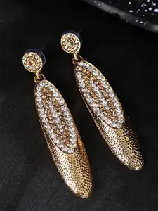 ANIKAS CREATION Gold-Plated Cubic Zirconia Studded Contemporary Drop Earrings