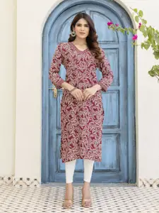 DRESSAR Floral Printed V-Neck Straight Kurta