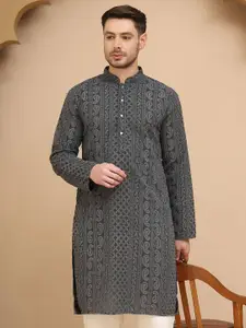 Jompers Paisley Embroidered Mandarin Collar Chikankari Georgette Straight Kurta