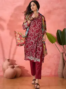 Sangria Floral Printed Unstitched Dress Material