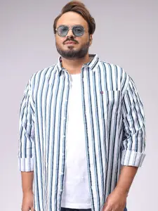 Hardsoda by The Indian Garage Co Plus Size Vertical Striped Cutaway Collar Casual Shirt