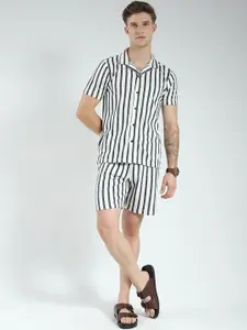 Monte Carlo Striped Pure Cotton Collared Shirt & Shorts Co-Ord Set
