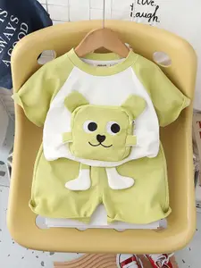 INCLUD Boys Self Design Raglan Sleeves T-shirt With Shorts