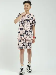 Monte Carlo Boys Graphic Printed Round Neck T-Shirt With Shorts