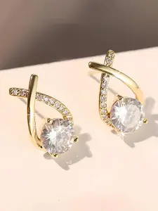 KARISHMA KREATIONS 18k Gold Plated Korean Cubic Zirconia Studded Contemporary Studs