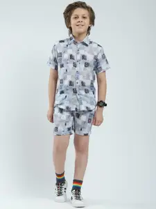 Monte Carlo Boys Printed Shirt Collar Shirt & Bermuda Shorts