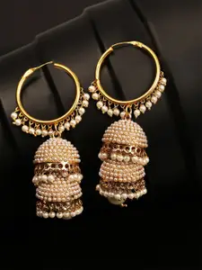 ANIKAS CREATION Gold-Plated Artificial Beaded and Pearls Beaded Dome Shaped Jhumkas