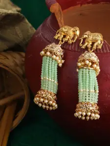 ANIKAS CREATION Gold-Plated Pearls Beaded Animal Shaped Drop Earrings