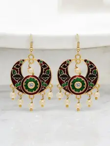 ANIKAS CREATION Gold-Plated Enamelled and Pearls Beaded Contemporary Chandbalis Earrings