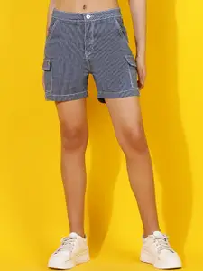 Belliskey Women Striped Denim Denim Shorts Technology