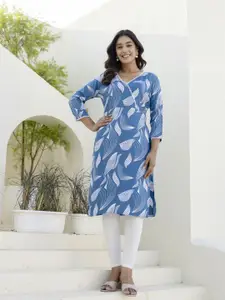 DRESSAR Floral Printed V-Neck Angrakha Straight Kurta