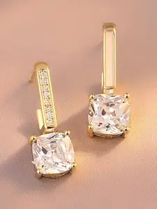 KARISHMA KREATIONS Gold Plated Cubic Zirconia Studded Contemporary Drop Earrings