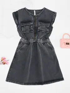 Pantaloons Junior Girls Solid Mandarin Collar A-Line Dress