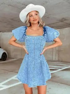 all about you Women Puff Sleeve A-Line Mini Dress