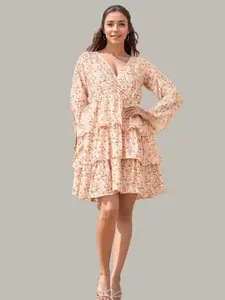 The Roadster Lifestyle Co Floral Printed V-Neck Flared Sleeves Dress