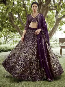 KALINI Embroidered Sequinned Semi-Stitched Lehenga & Unstitched Blouse With Dupatta