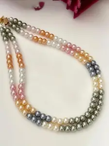 MANSIYAORANGE Gold-Plated Pearls Studded Layered Necklace