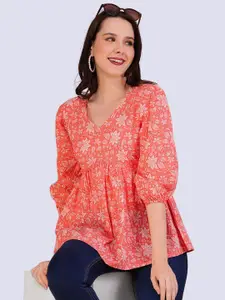 Dream Beauty Fashion Floral Printed Puff Sleeves Empire Top