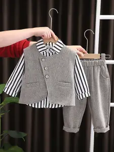 INCLUD Boys Striped Long Sleeves Shirt With Trousers & Waistcoat