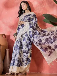 Sangria Digital Floral Printed Embroidered Saree