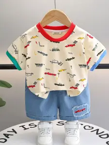 INCLUD Boys Printed Short Sleeves T-shirt With Shorts