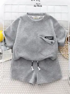 INCLUD Boys Self Design Short Sleeves T-shirt With Shorts