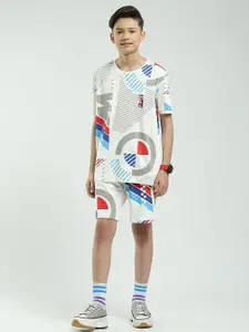 Monte Carlo Boys Geometric Printed Round Neck Pure Cotton T-Shirt With Shorts
