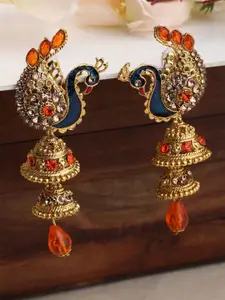 ANIKAS CREATION Gold-Plated Artificial Stoned Studded Dome Shaped Jhumkas
