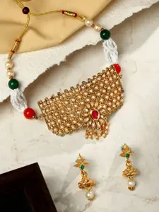 ASMITTA JEWELLERY Gold Plated Stones Studded & Beaded Choker Necklace set