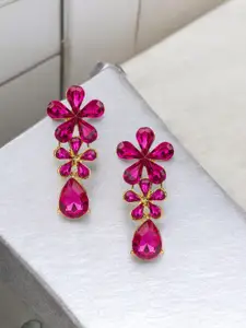 ANIKAS CREATION Gold-Plated Artificial Stone Studded Floral Drop Earrings
