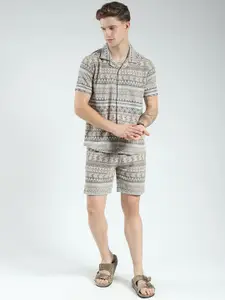 Monte Carlo Printed Pure Cotton Collared Shirt & Shorts Co-Ord Set