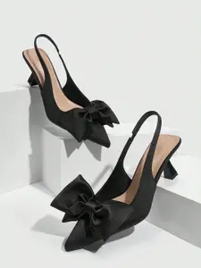 PURPLEHUNT Bow Detail Kitten Heel Mules