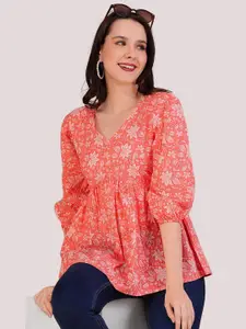 Dream Beauty Fashion Floral Print Puff Sleeve Peplum Top