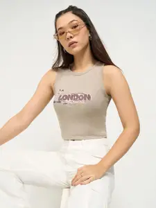 People Women Typography Solid Cotton Top