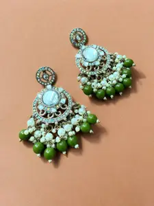 Sangria Silver-Plated Pearls Kundan Stone Studded & Beaded Circular Drop Earrings