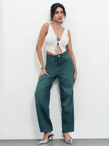 FREAKINS Women Baggy Straight Fit Mid-Rise Light Fade Jeans