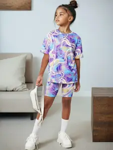 INCLUD Girls Printed Short Sleeves T-Shirt With Shorts