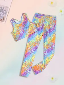 INCLUD Girls Printed Round Neck Top With Trousers