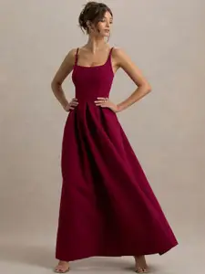 CLAFOUTIS Women Solid Square Neck Crepe Bodycon Maxi Dress