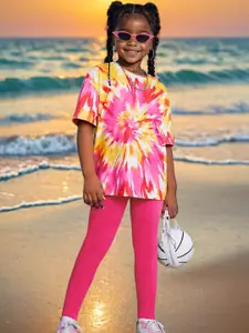 INCLUD Girls Tie & Dyed Round Neck T-shirt With Leggings