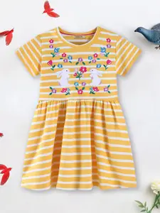 INCLUD Girls Striped Round Neck Fit & Flare Dress