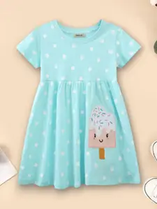 INCLUD Girls Polka Dot Printed Applique Fit & Flare Dress