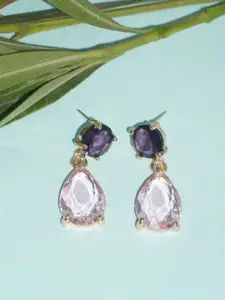 Niscka Gold-Plated Artificial Stone Studded Contemporary Drop Earrings