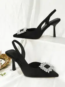 PURPLEHUNT Embellished PU Slim Heeled Peep Toes