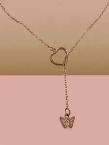 DressBerry Gold-Plated Heart & Butterfly Shaped Minimal Necklace
