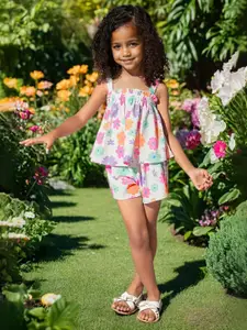 INCLUD Girls Printed Shoulder Straps Top With Shorts