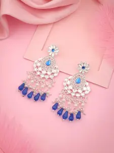 Sangria Silver-Plated Kundan Stone Studded & Beaded Floral Shape Drop Earrings