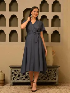 DECKEDUP Women Solid Wrap Dress