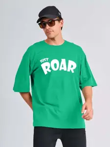 Leotude Typography Printed Drop-Shoulder Sleeves Oversized T-shirt