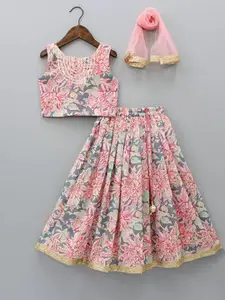 BAESD Girls Floral Printed Ready To Wear Lehenga With Blouse & Dupatta